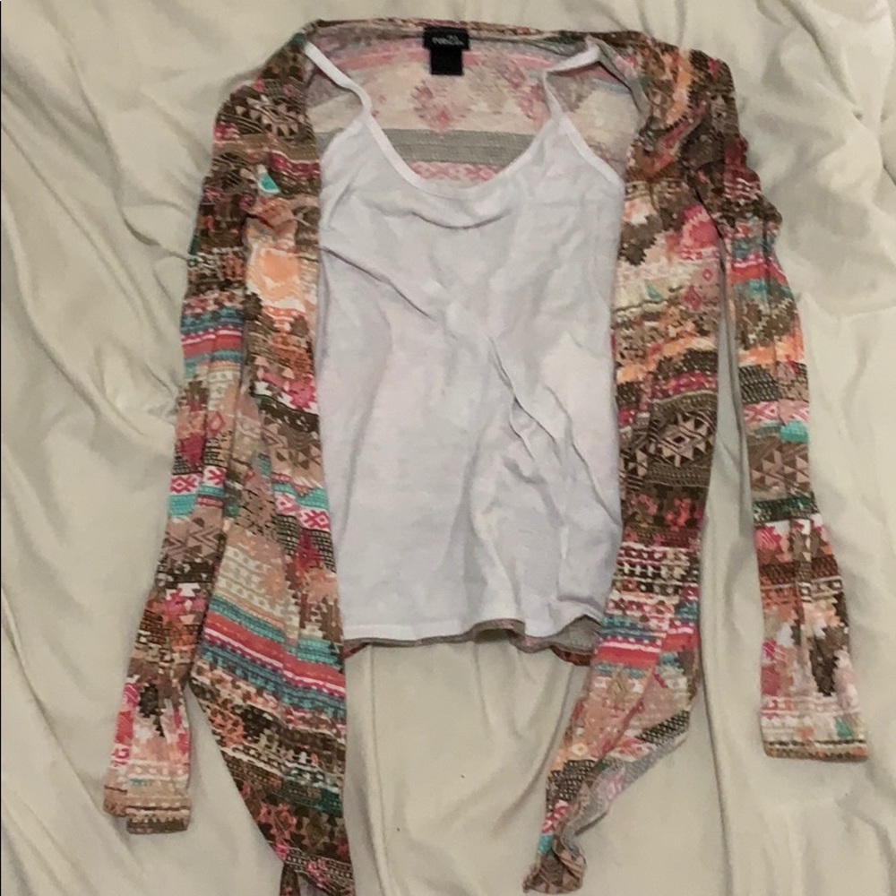 Tribal cardigan with attached tank top